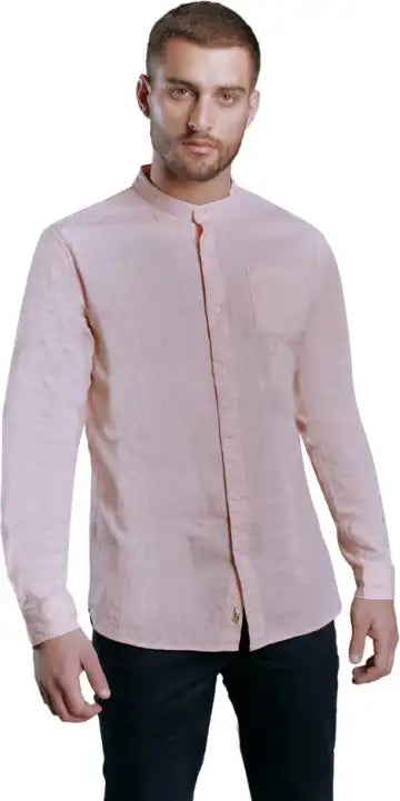Camisa Regular Fit De Lino Cuello Mao Manga Larga Hpc Polo Para Ellos