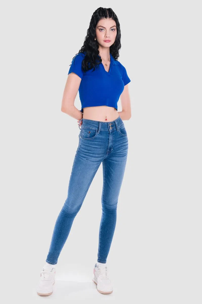Jeans Oggi Jeans Mujer Azul Mezclilla Stretch Katia