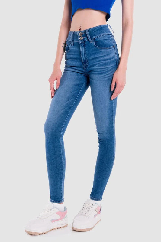 Jeans Oggi Mujer Mezclilla Azul Medio Katia Súper Skinny